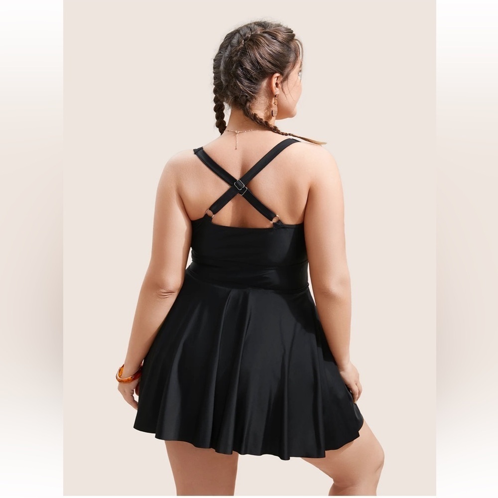 BloomChic Tropical Graphic Crossover Ruffle Hem Swim Dress - Picture 2 of 8